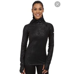 Nike Pro Dri-FIT Top Black Snakeskin Cowl Neck Thumbhole Womens Medium Running
